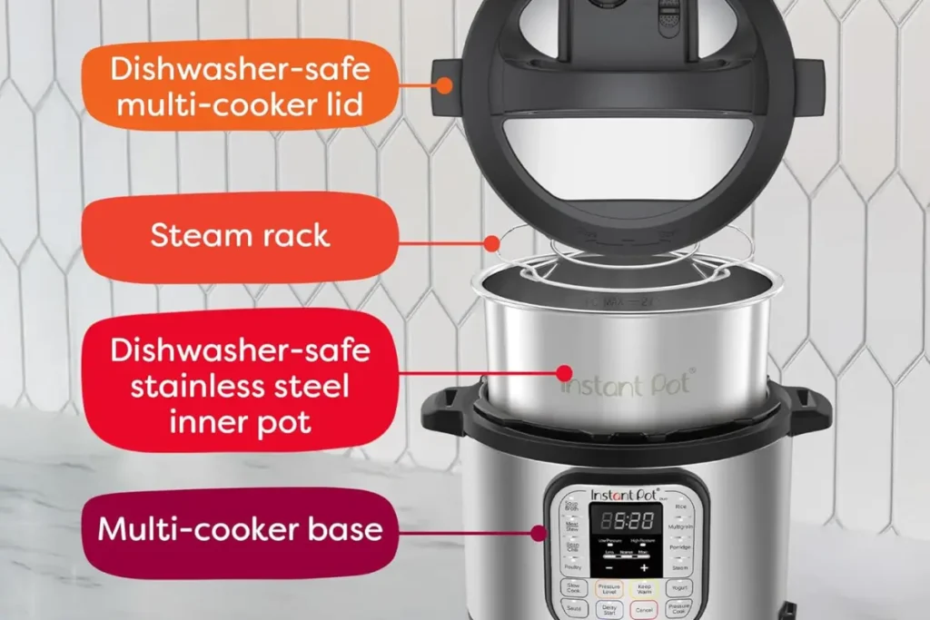The Instant Pot Duo 7-in-1 electric pressure cooker sitting on a modern kitchen countertop