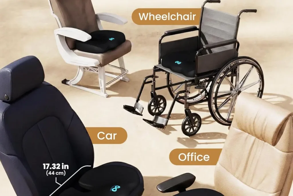 Everlasting Comfort Memory Foam Seat Cushion placed on different types of chair