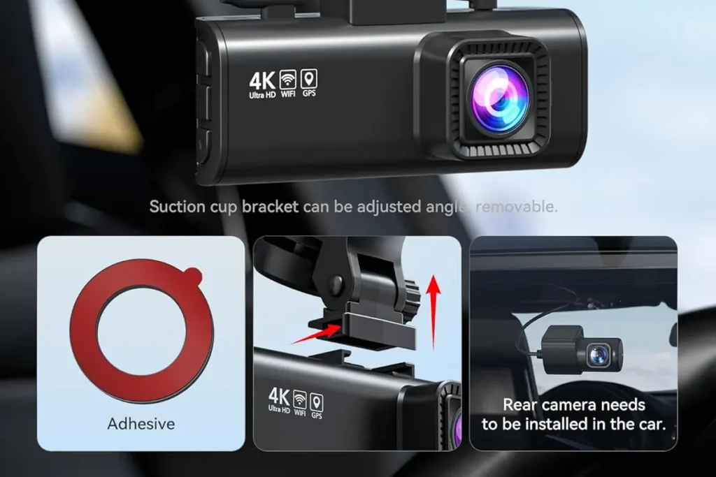 Redtiger 4K Dash Cam installed behind a car rearview mirror for a discreet look.